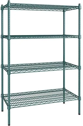 Vista 76 de Kit de 4 estantes de epoxi verde NSF de 21 x 72 pulgadas con postes de 86 pulgadas, estantería de almacenamiento resistente, kit de estantería