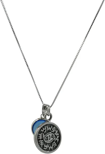 Vista 2 de Colgante de plata de protección para moneda en caja de plata de 20 pulgadas con dije de protección de cristal azul contra el mal de ojo, collar
