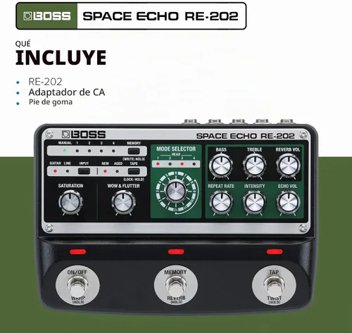 Vista 7 de BOSS RE-202 Space Echo Pedal de Efectos de Eco de Cinta, Delay y Reverberación Recreación Moderna del Legendario Roland RE-201 Space Echo