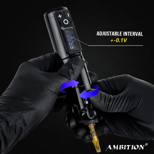 Vista 4 de Ambition Soldier - Bolígrafo rotativo de batería para tatuajes con cartucho, máquina de tatuaje con motor sin núcleo de 2400 mAh, fuente