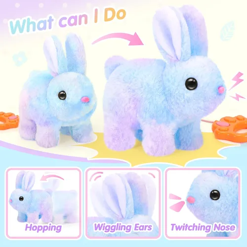 Vista 5 de CatchCute - Conejitos de peluche de Pascua para niños, conejo interactivo con sonidos, puede caminar y mover la cola con correa de control remoto