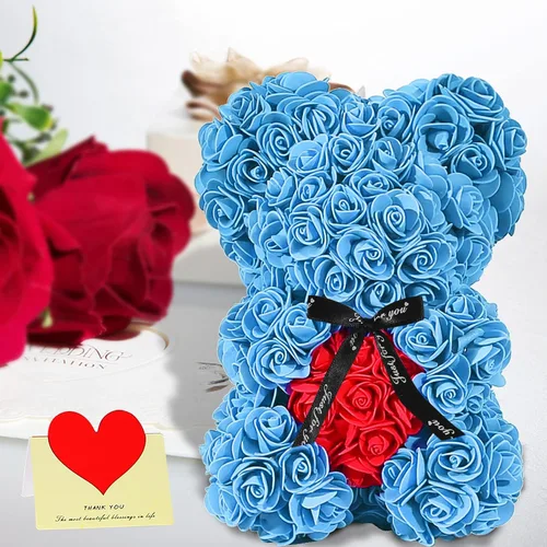 Vista 2 de Double Couple Regalo para mamá y mujer, bonito oso de rosas, adorable oso artificial, el mejor regalo para el día de San Valentín, día de la madre