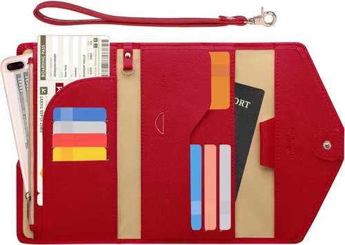 Vista 9 de Billetera y porta pasaporte y documentos de viaje (Ver.5) para mujer con bloqueo Rfid y correa para la muñeca #28 verde silencioso Ver.5