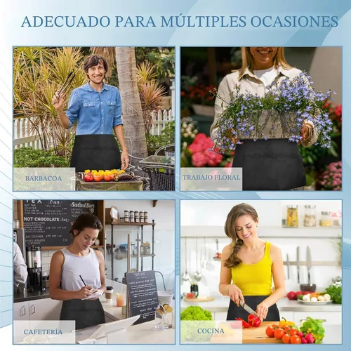 Vista 7 de 3 Pack Server Apron, Short Waitress Apron with Pockets for Servers, Waiters mandiles para mujer para trabajo with 3 pockets, Polyester