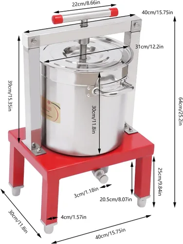 Vista 2 de Extractor manual de prensa de miel, extractor de prensa de miel de abeja grande de acero inoxidable con cesta de 448 onzas, máquina extractora
