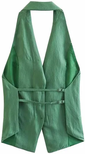Vista 3 de DCOT Linen-Blend Office Chic Suit Jacket Halter + Top + Elegant Female Trousers