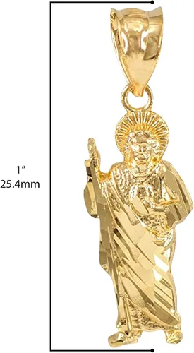 Vista 4 de Collar con dije de San Judas de oro amarillo pulido de 14 quilates