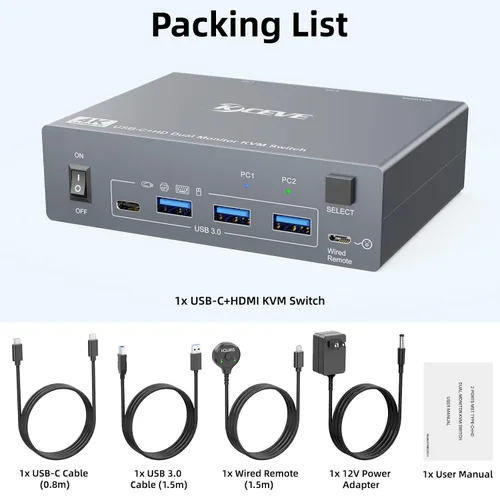 Vista 9 de Interruptor KVM 2 Monitores 1 Laptop y 1 Computadora de Escritorio 4K@60Hz, Camgeet Interruptor KVM USB C HDMI Monitor Dual con 4 Puertos USB3.0
