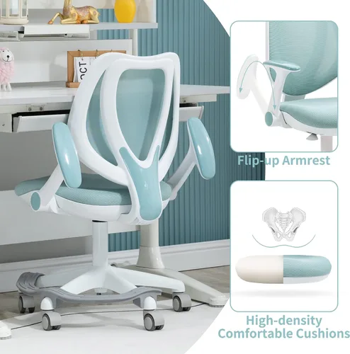 Vista 6 de HOMEFUN Silla de escritorio para niños, sillas de computadora con reposabrazos y reposapiés para niños y niñas, bonita malla ergonómica con altura