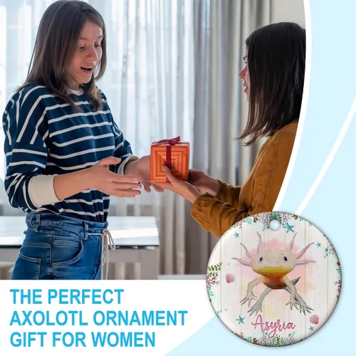 Vista 3 de Hyturtle Adorno de Navidad personalizado para los amantes de los ajolotes – Just A Girl Who Loves Axolotls Adorno de cerámica con nombre