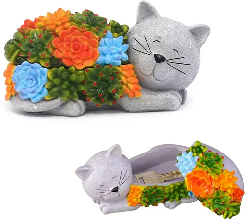 Vista 7 de Estatua oculta de llave de tortuga para exteriores, bonita tortuga suculenta oculta una llave decorativa para exteriores, pequeña caja de regalo