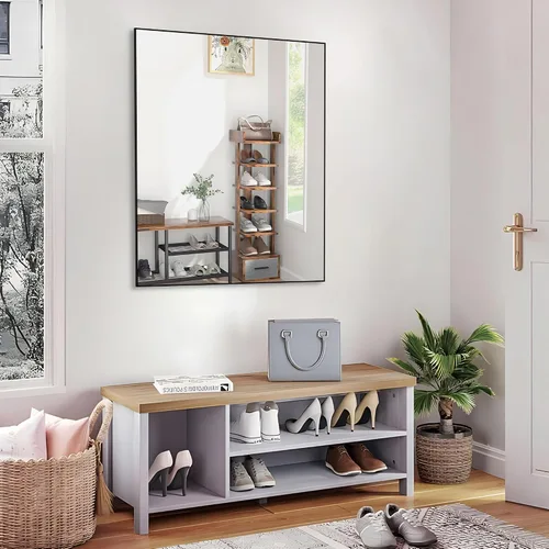 Vista 8 de ANYHI Espejo de pared rectangular para baño, entrada, dormitorio, 36 x 30 pulgadas, espejo con marco de metal negro, moderno espejo de baño negro