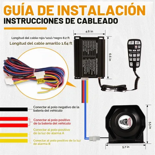 Vista 6 de Sirena de emergencia para policía 200W con sistema PA de múltiples tonos, bocinas delgadas con controlador de mano y micrófono, alarma electrónica