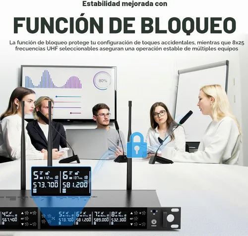 Vista 4 de Phenyx Pro Sistema de Micrófono Inalámbrico para Conferencias de 8 Canales, Micrófono Inalámbrico de Podio con 8x25 Frecuencias UHF, Escaneo