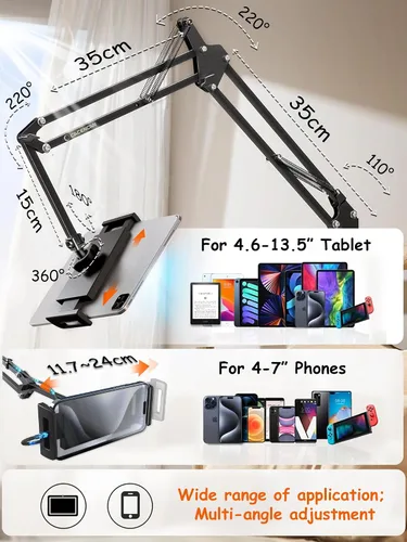 Vista 3 de CACENCAN Soporte plegable para tableta, soporte para tableta ajustable para cama, soporte flexible universal para tableta con rotación de 360 grados