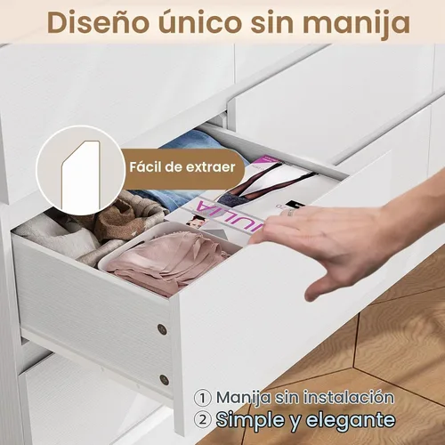 Vista 8 de Hasuit Cómoda Blanca Moderna para Dormitorio con 9 Cajones, Cómodas de 61.4" de Ancho Cajonera con Almacenamiento de Gran Capacidad, Cómoda Larga