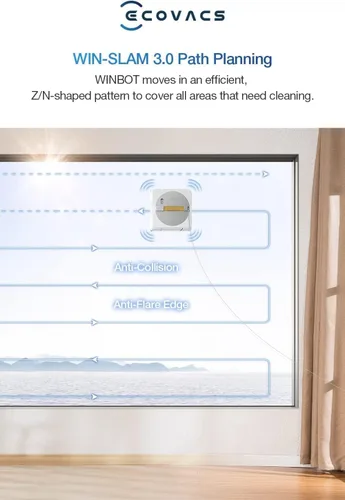 Vista 8 de ECOVACS Winbot W1 Pro - Robot de limpieza de ventanas, limpieza inteligente con tecnología de rociado de agua dual cruzado, planificación de rutas