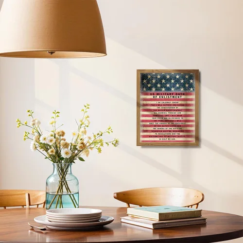 Vista 4 de Juramento Militar de Reclutamiento ENMARCADO - Arte de pared patriótico de la bandera americana, decoración - Regalo para soldados, ejército
