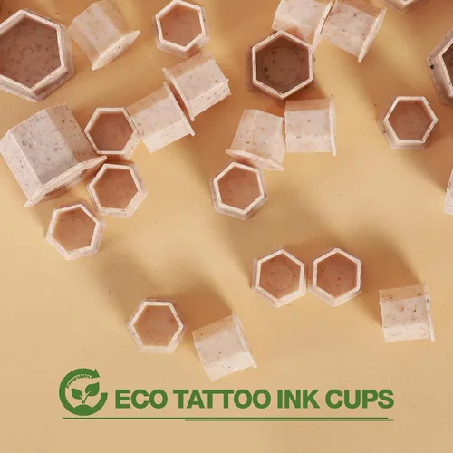 Vista 9 de INKin Vasos de tinta biodegradables para tatuajes pequeños de 0.394 in – 200 tapas de tinta desechables ecológicas para tatuajes con base de paja