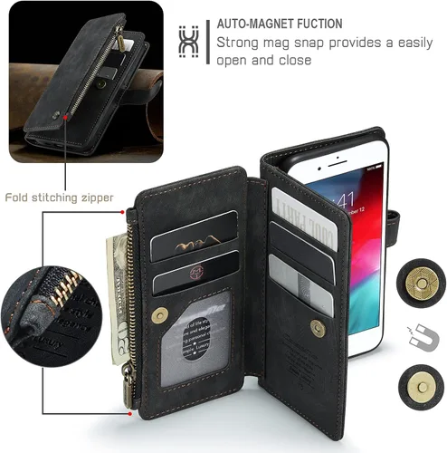 Vista 4 de UEEBAI - Funda tipo cartera para iPhone SE 2022 5G/iPhone 7/iPhone 8/iPhone SE 2020, hecha a mano, de piel sintética, con ranuras para tarjetas