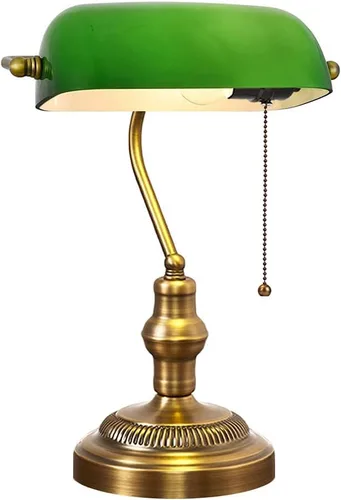 Vista 10 de Lámpara de mesa retro, lámpara tradicional de banqueros con interruptor de extracción, lámpara de escritorio vintage, lámpara de biblioteca antigua