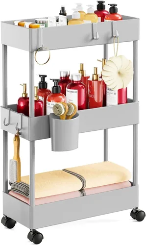 Vista 14 de Pipishell Carrito de almacenamiento delgado con ruedas, organizador de baño de 3 niveles y carrito de almacenamiento, carritos rodantes para baño