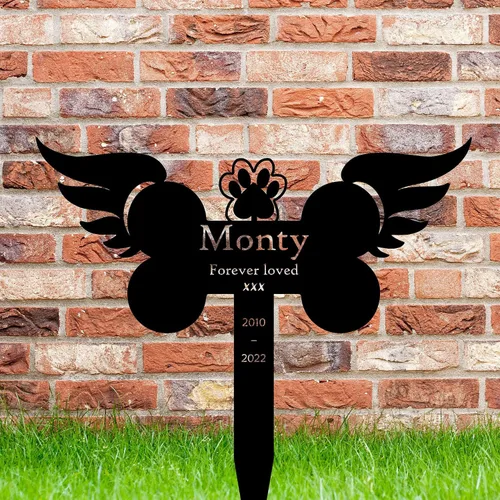 Vista 3 de Marcadores personalizados para tumbas de mascotas personalizados para perros o gatos, estaca conmemorativa de tumba, letrero conmemorativo