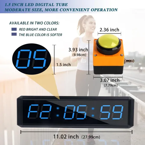 Vista 2 de Temporizador de fitness con botón cronómetro, adecuado para la escuela/exámenes/ejercicio en casa/gimnasio/gimnasio SMAHEAT temporizador electrónico