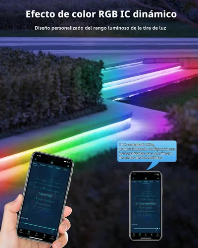 Vista 2 de Tira de luz LED inteligente de 100 pies, RGB IC, 1 rollo de 24 V, tira de luces LED direccionables para exteriores, impermeable, multicolor, luces
