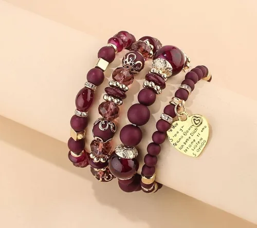 Vista 5 de Pulseras apilables de cuentas para mujer, estilo retro, con borlas de varias capas, de colores mixtos, juego de pulseras de cuentas tejidas