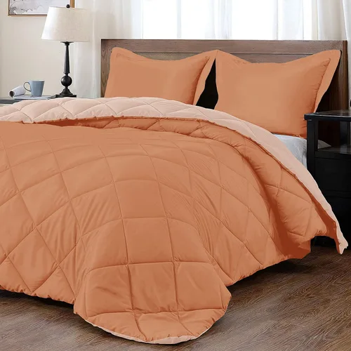 Vista 10 de Juego de edredón reversible alternativo de 5 piezas (rojo/rosa, Queen (88 x 88 pulgadas), 1 edredón con 4 fundas de almohada, algodón suave, 1000