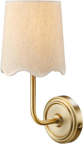 Vista 5 de Novogratz x Globe - Aplique de pared de 1 luz, cable rígido o enchufable, latón mate, pantalla de tela blanca, interruptor basculante en línea