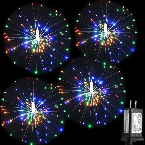 Vista 14 de Luces LED remotas de fuegos artificiales con forma de explosión de cobre, 4 conexiones en total, 480 luces LED parpadeantes, 8 modos con control