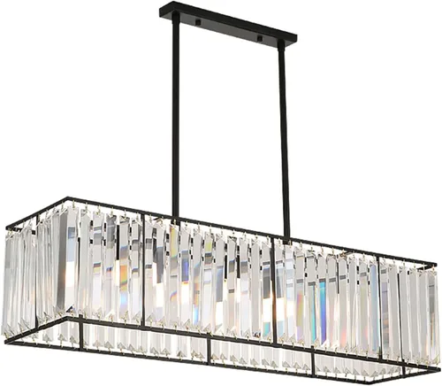 Vista 10 de AngelcityCC Candelabro rectangular de cristal moderno de lujo con 4 luces para techo para comedor, cocina, isla de 33.5 pulgadas