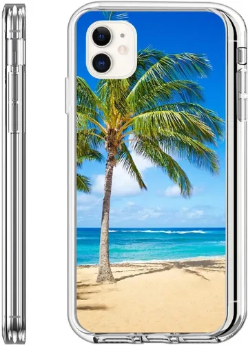 Vista 2 de Funda para teléfono compatible con iPhone 7 Plus/8 Plus, transparente, suave, TPU flexible, palmeras en la playa de arena en Hawái
