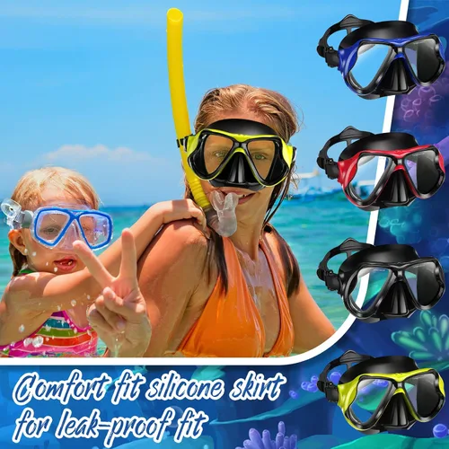 Vista 6 de Preboun 4 máscaras de buceo para adultos, antiempañamiento, sin fugas, gafas de snorkel para hombres y mujeres, gafas de natación panorámicas