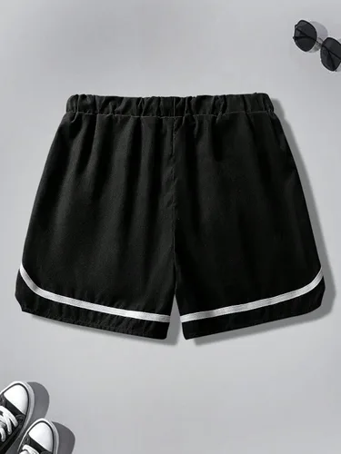 Vista 2 de COZYEASE Pantalones cortos con estampado gráfico de letras y cordón en la cintura para hombre, estilo casual, con lazo frontal, atléticos