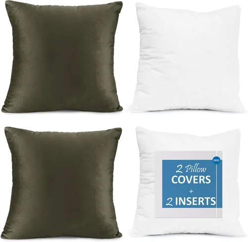 Vista 26 de Nestl Juego de 2 rellenos de almohada con terciopelo suave y sólido, juego de fundas de almohada cuadradas decorativas para sofá, automóvil Azul