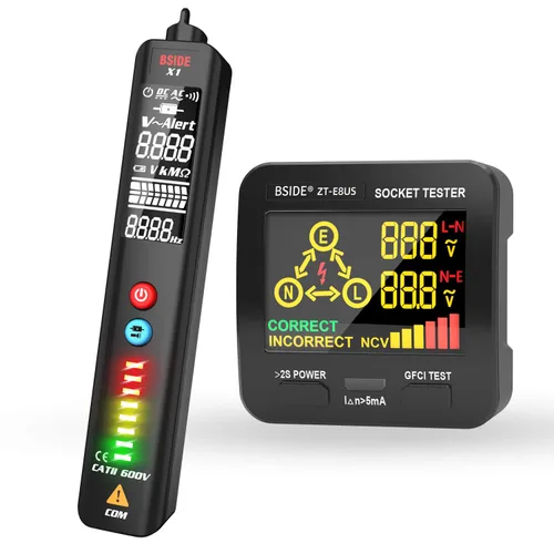 Vista 12 de BSIDE EBTN - Detector de voltaje LCD, pantalla de 3 líneas, sin contacto, probador de voltaje de CA, sensibilidad ajustable, rango dual de Negro