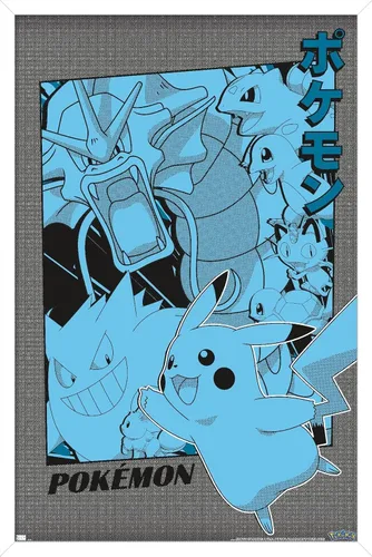 Vista 13 de Trends International Pokémon - Póster de pared de anime grupal, 14.72 x 22.37 pulgadas, versión enmarcada de madera de granero