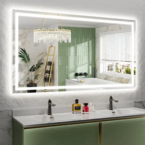 Vista 47 de Espejo de baño LED de 24x30 pulgadas con luces, espejo de tocador frontal y retroiluminado para pared de baño con 3 colores, regulable