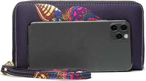 Vista 66 de Cartera de mano para mujer, estilo bohemio, con RFID, elegante, espaciosa con correa para viajes, capacidad para tarjetas, teléfono, dinero