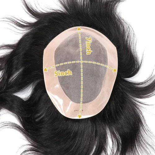 Vista 5 de Toupee - Sistema de reemplazo de cabello para hombres, cabello humano real, 5 x 7 pulgadas, base de encaje mono, extensión duradera para hombre