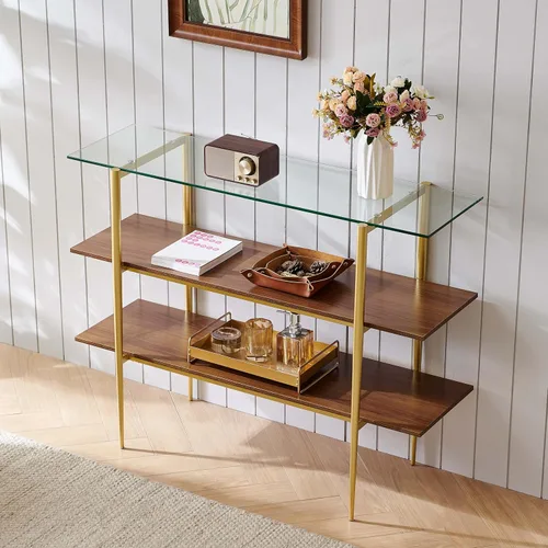 Vista 25 de LumFurn Mesa auxiliar redonda de cristal, mesa de sofá de diseño moderno de mediados de siglo para sala de estar, 18 pulgadas de diámetro x 23