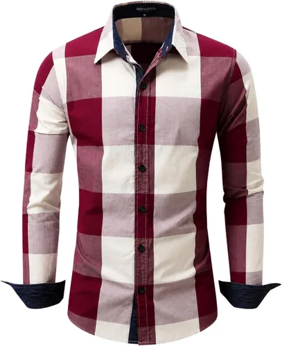 Vista 12 de Camisas Fredd Marshall para hombre, manga larga, ajustadas, 100% algodón a cuadros Negro