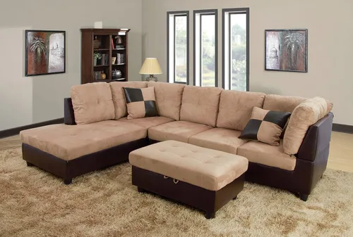 Vista 3 de Beverly Fine Furniture Andes - Juego de sofá de microfibra con piel sintética con otomana, color beige