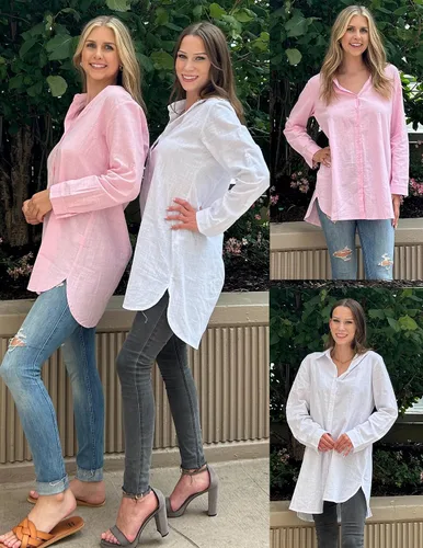 Vista 6 de HOTOUCH - Camisas de novio para mujer con botones, manga larga, blusa con puños, camisa con cuello