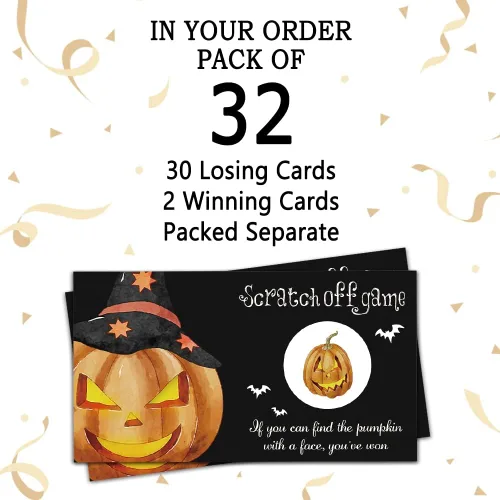 Vista 3 de REWIDPARTY Juego de cartas para raspar para fiesta de calabaza (32 piezas) Divertida actividad de Halloween para grupos, niños y adultos
