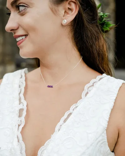 Vista 5 de Metzakka Sterling Silver Birthstone Choker Necklace, Handmade with 3 Dainty Real Healing Birthstone for Women Birthday Gifts