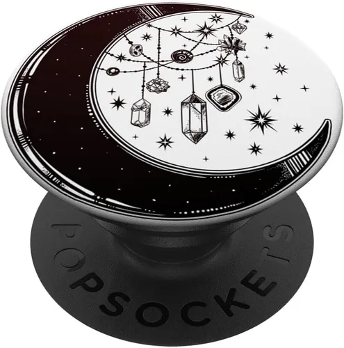 Vista 7 de Luna creciente con estrellas con cristales de bruja - PopSockets en blanco y negro PopGrip: agarre intercambiable para teléfonos y tabletas